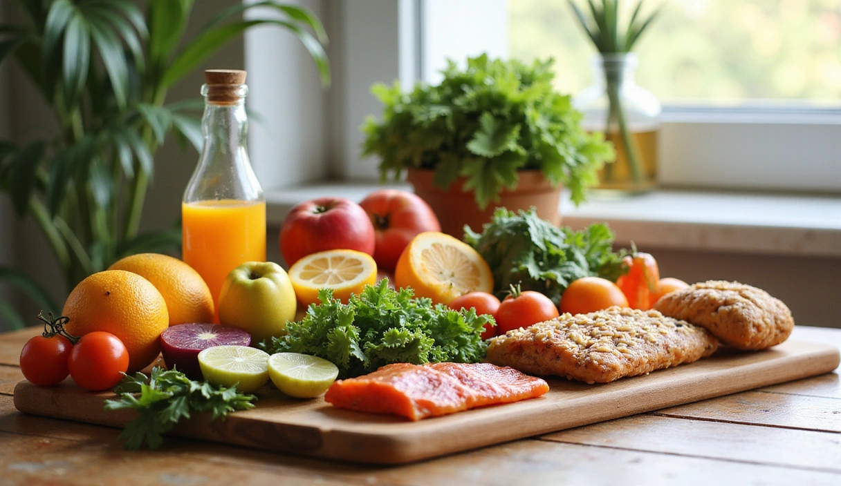 Vibrant healthy food spread on a clean table